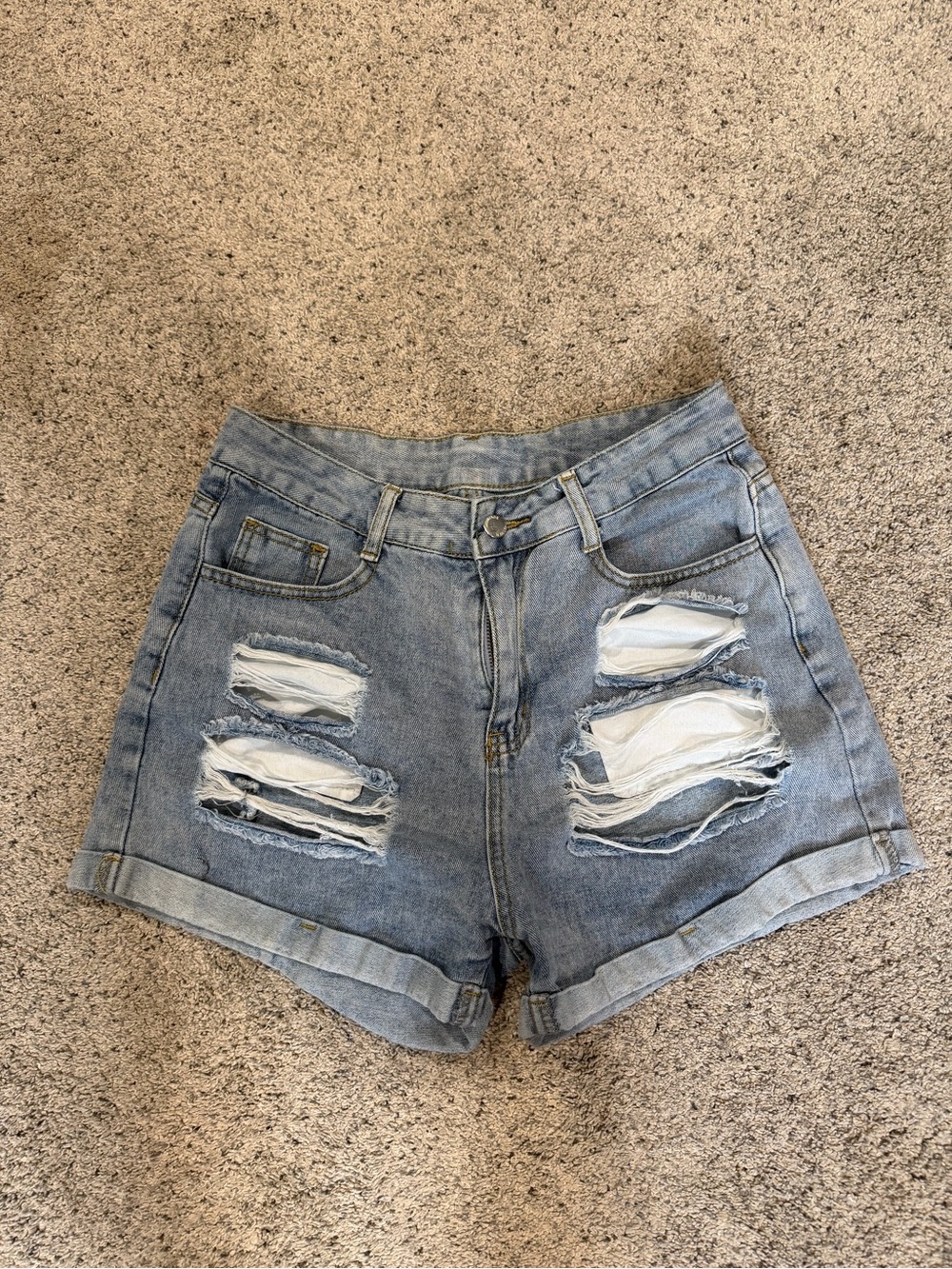 Light Blue Ripped High-Rise Denim Shorts